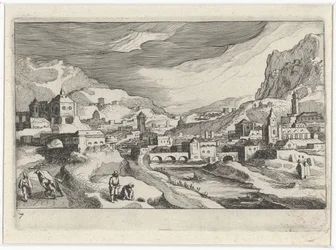 Városkép a folyó völgyében Dél-európai tájak (sorozat címe) Topographia variarum regionum (sorozat címe)