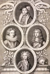 VI. Edward, Henrik és Vilmos, Gloucester hercegei és Henrik walesi herceg, 1700 körül.