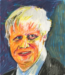 Boris Johnson, 2019 (tinta és akril festéktollak papírra)