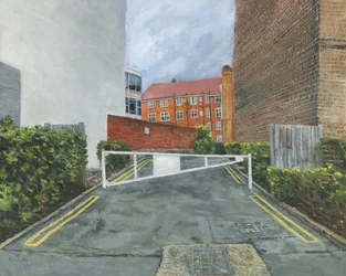 Bejárat az épületekhez, 2025 (olaj, vászon)