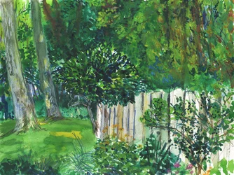 Kert és vizes élőhely (akvarell, akvarellceruza és grafit, papír)