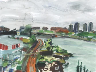 Harlem folyóra néző kilátás (akvarell és gouache, papír)