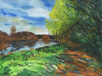Temze folyó, Richmond, 2014 (akvarell, gouache és olajpasztell, papír)