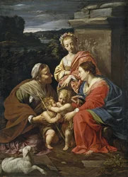 Szűz és gyermek Keresztelő Jánossal fiúként, Szent Erzsébet és Szent Katalin - Vouet, Simon (1590-1649) - 1625-1626 - Olaj, vászon - 182x130 - Museo del Prado, Madrid