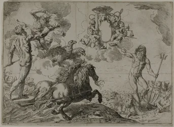 A Jupiter, a Neptunusz és a Plútó felajánlja koronáját Borghese bíboros karjainak