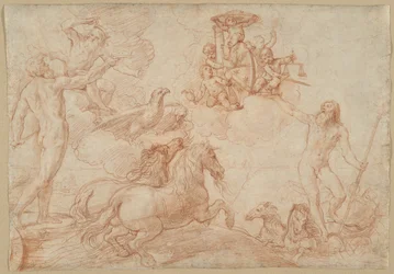 Jupiter, Neptunusz és Plútó tiszteleg Borghese bíboros címere előtt