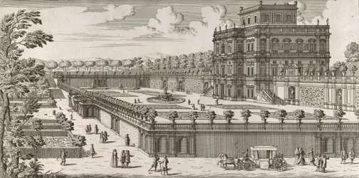 Kilátás a Palazzo Pamphili homlokzatára és kertjére Secondo Prospetto Pe... után