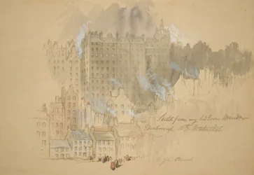 Edinburgh a művész szobájából”, feliratos vázlat a hálószobám ablakából, 1845.