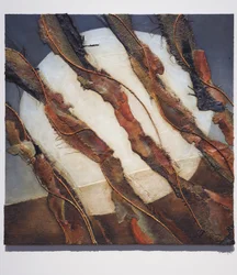 A pásztorok, 2007 (panel, hessian, kötél, bőr, papír, pigment)
