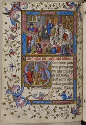Hozzáadás. 28962, f.281v, V. Alfonz részt vesz a misén, a Zsoltártól és az Aragóniai V. Alfonz óráitól. c.1442 (vellum)