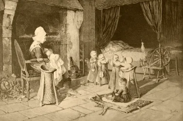 Gyermekotthon egy faluban, Haag festménye nyomán, az "Album Artistico"-ból, megjelent 1890 körül