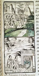 Mexikó meghódításának kódexe: Montezuma vagy Moctezuma II azték császár követei találkoznak a spanyolokkal.
