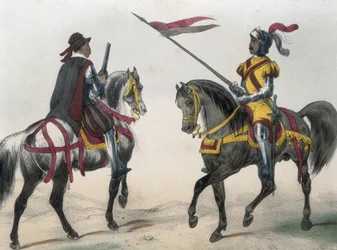 DE SOTTO, Serafin Maria, Clonard grófja (1793 - 1862). Historia organica de las armas de Infanteria y Caballeria espanolas. 1851 - 1859. Lovasok II. Fülöp spanyol király uralkodása idején. "Heraldo de caballeria" (fegyverhírnök) és "hombre de armas" (Ma