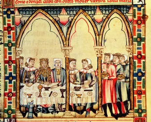 Fol.16v Eljegyzési bankett, X. Alfonso Kasztília és León bölcs királya irányításával készült kéziratból
