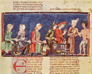 Fol.65v kockakészítők, a játékok könyvéből, sakk, kocka és táblák, 1282