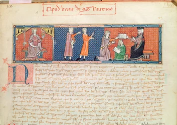 Guillaume Jaubert esküt tesz I. Jakab (1207–1276) mallorcai király előtt, a Capbreu de Clayra et de Millasból, 1292