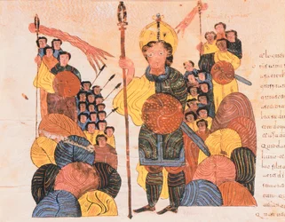 Góliát veresége, Szent Izidór vizigót-mozarab Bibliájából, 118v. fol., A.D. 960 (tempera pergamen)