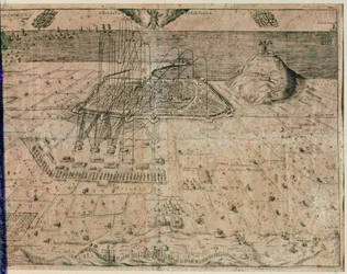 Barcelona városának ostroma IV. Fülöp király csapatai által az 1640-52-es kaszási háború során (metszet)