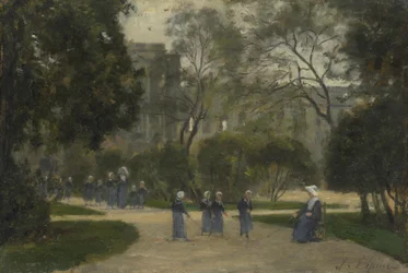 Apácák és iskoláslányok a Tuileriák kertjében, Párizs, 1870-1880-as évek