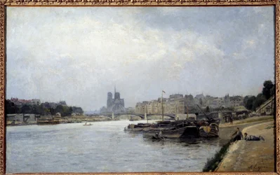 Cite szigete és Saint Louis szigete az Austerlitz hídról nézve Stanislas Lepine festménye (1835-1892) 19. század V. 0,83x0,51 m Párizs, Musee Carnavalet