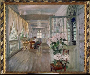 Egy kastély terasza. Sztanyiszlav Julianovics Zsukovszkij (Zsukovszkij) (1873-1944) festménye, olaj, vászon. orosz művészet