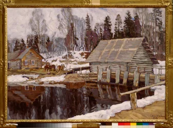 Egy blokád. Sztanyiszlav Julianovics Zsukovszkij (Zsukovszkij) (1873-1944) festménye, olaj, vászon
