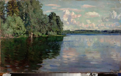 Egy tó. Sztanyiszlav Julianovics Zsukovszkij (Zsukovszkij) (1873-1944) festménye, olaj, vászon