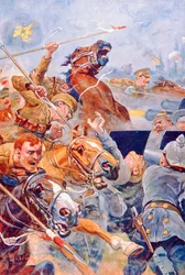 A 9. Lancers rohama a visszavonuláskor Monsból (színes litó)
