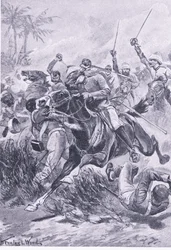 Önkéntes lovasság Lucknow mellett, 1857. június 30., illusztráció a brit szárazföldi és tengeri csatákból, 1915