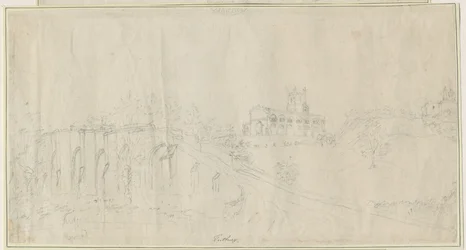Tutbury templom és kastély – északkeleti nézet: ceruzarajz, nd [1762-1802] (rajz)