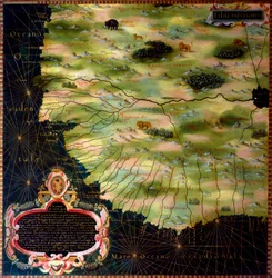 A nyugat-afrikai partok (Líbia, Guinea, Sierra Leone, Szenegál) térképe Stefano Bonsignori (Buonsignori) († 1589) 1581. A Földrajzi Térképszoba szekrényeinek festése. Palazzo Vecchio, Mappamondo Room Firenze