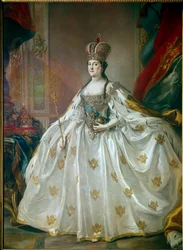 II. Nagy Katalin orosz cárnő (1729-1796) portréja koronázási ruhájában. Stefano Torelli (1712-1784) festménye, 18. század, Ermitázs, Szentpétervár