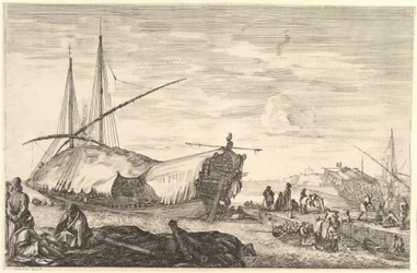 Vitorlákkal borított gálya, a „Livorno kikötőjének látképei” című műből (Vues du port de Livourne)