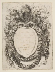 Sisakokkal és leopárdokkal koronázott cartouche, 1647.
