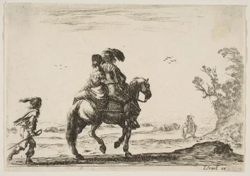 10. tábla: egy lovas és egy nő, hátulról, jobbra lovagol egy fiatal ..., 1642.