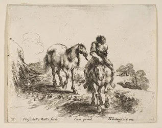 11. tábla: egy fiatal lovas, szemből nézve, egy másik lovat vezet, a Divertől..., kb. 1644-47.