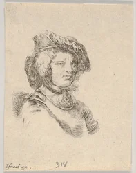 11. tábla: sapkát viselő, jobbra néző férfi mellszobra, Különféle fejek a...-ból, 1650.