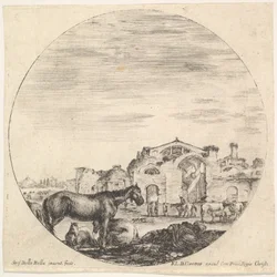 12. tábla: jobbra a földön alvó pásztor, balra három ló, másik h..., kb. 1643-48.