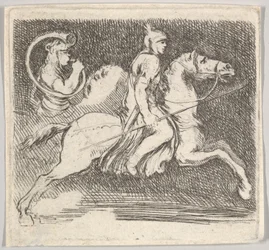 20. tábla: jobbra vágtató profilú katona, jobb kezében lándzsát tartva..., kb. 1646.
