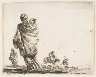 21. tábla: balra szegény asszony, hátulról nézve, gyermekét kendőbe burkolja..., kb. 1644-47.