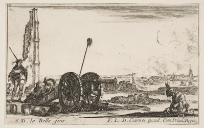 2. tábla: Egy ágyú balra, egy város a háttérben, a Various Military Capric...-ból, kb. 1641.