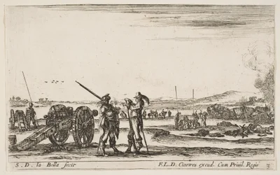 3. tábla: Egy tiszt parancsot ad egy katonának az előtér közepén, ágyú balra, a..., kb. 1641.