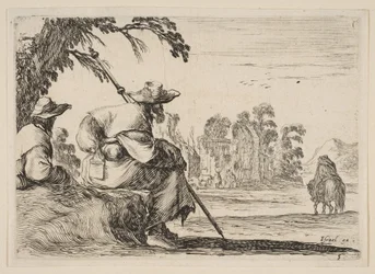 5. tábla: balra két kalapos zarándok, hátulról nézve lovas lovagol felé..., 1642.