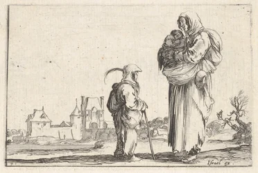 7. tábla: egy parasztasszony, aki jobbra egy gyermeket cipel, egy másik gyerekkel beszél, aki áll..., kb. 1642.