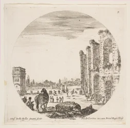 9. tábla: bal oldalon Konstantin íve, jobb oldalon a Colosseum egy része, különféle hors..., kb. 1646.