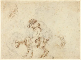 Tanulmány a Satyr Family Walking számára (recto); Öt dekoratív edény vázlata (fordítva)