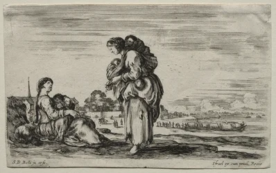 Különféle alakok és tájak: két anya beszélget, 1649