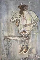 Fergus lemegy a tóba, illusztrációja T.W. „Finn nagy tettei és az ókori Írország egyéb bard romantikája” című könyvéből. Rolleston (színes litó)