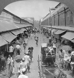 Az egyik fő hazai piac utca, Rangoon, Burma, 1908