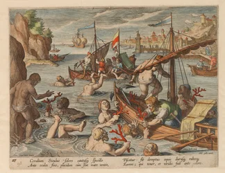 Korall horgászat. A Vadállatok, madarak és halak vadászata című sorozatból, 1578.